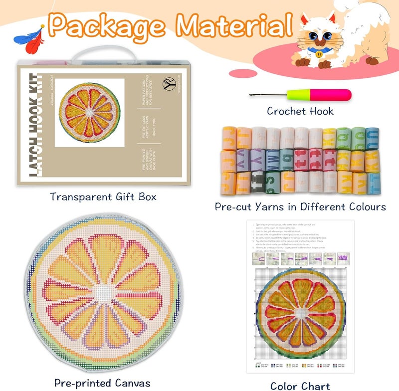 YP Orange Latch Hook Rug Kit - 20x20 Inch DIY Needlecraft Set for Home Decor, Easy Beginner-Friendly Crochet Rug with Pre-Cut Yarn, Vibrant Handmade Craft for Teens & Adults - Image 2